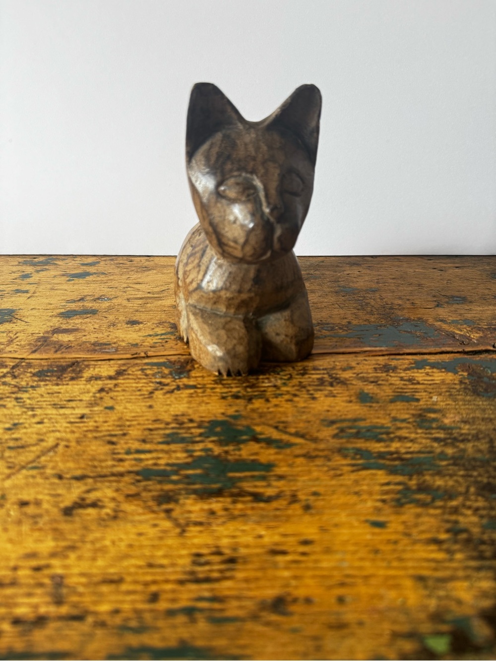 Handcrafted Brown Wood Cat Figurine